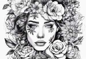 Face of helene Ariane Andersen covered in flowers tattoo idea