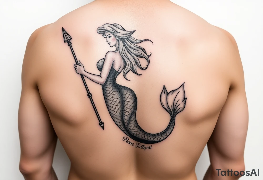 sexy mermaid with trident tattoo idea