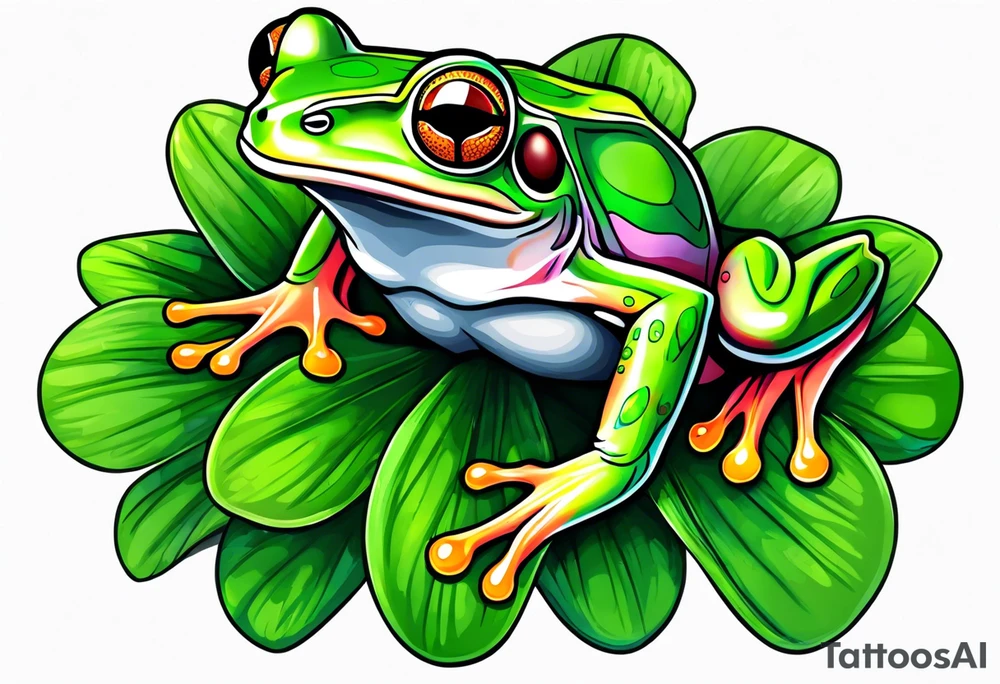 Tree frog in clover tattoo idea