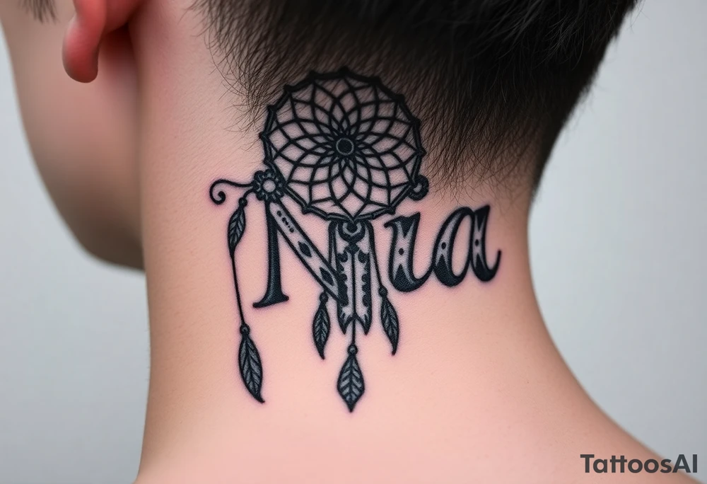 Name Nia in a dreamcatcher faded letters tattoo idea