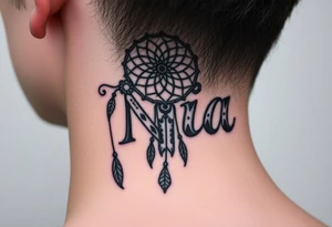 Name Nia in a dreamcatcher faded letters tattoo idea