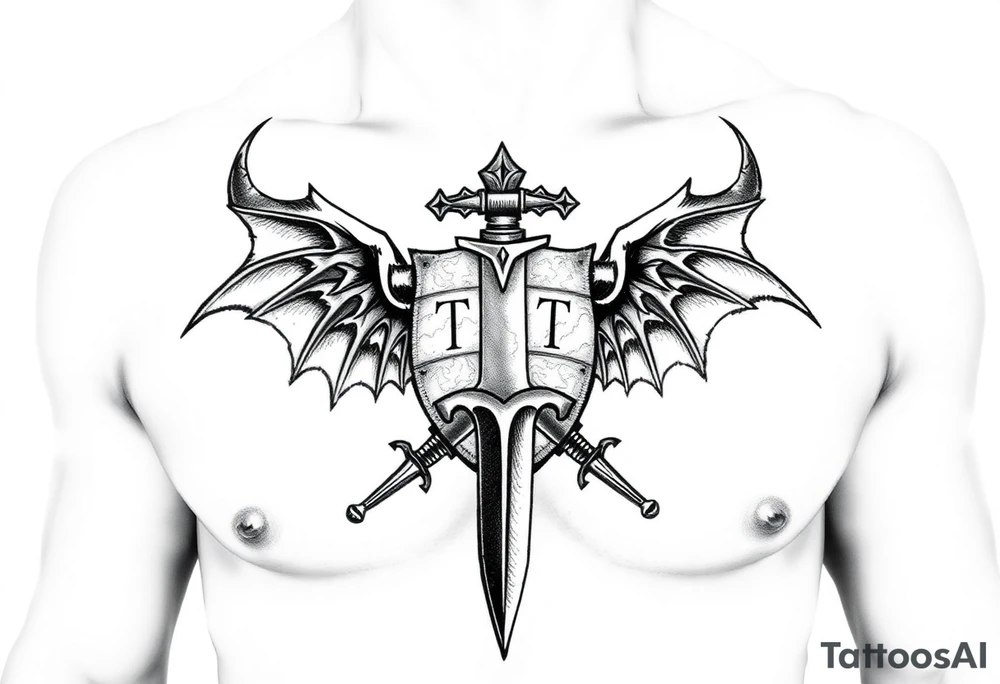 Family crest from Ireland with the The Toledo Mudhens Baseball Team, a demonic  13 And Demonic And Midevel dagger Featurs Made Into a full chest tattoo tattoo idea