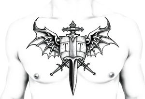 Family crest from Ireland with the The Toledo Mudhens Baseball Team, a demonic  13 And Demonic And Midevel dagger Featurs Made Into a full chest tattoo tattoo idea