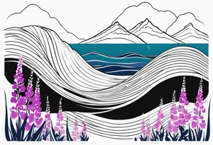 ocean wave with lupine and fireweed. no mountains tattoo idea