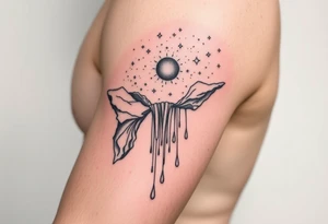 A universe with the stars falling into a waterfall and turning into rain drops tattoo idea