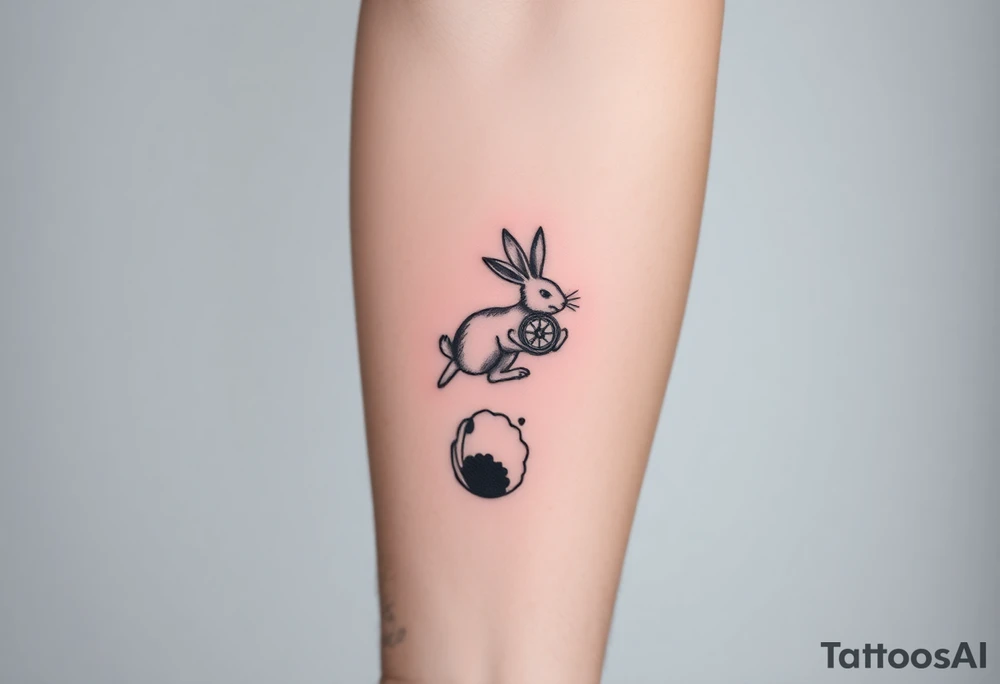 Rabbit with compass jumping down the rabbit hole. tattoo idea