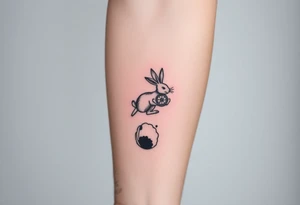 Rabbit with compass jumping down the rabbit hole. tattoo idea