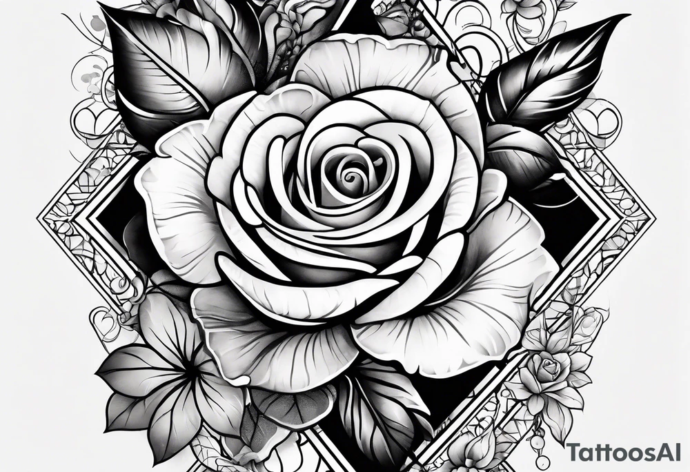front knee tattoo with flowers & roses, swirls & water washes, background washes tattoo idea