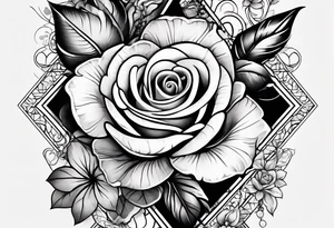 front knee tattoo with flowers & roses, swirls & water washes, background washes tattoo idea