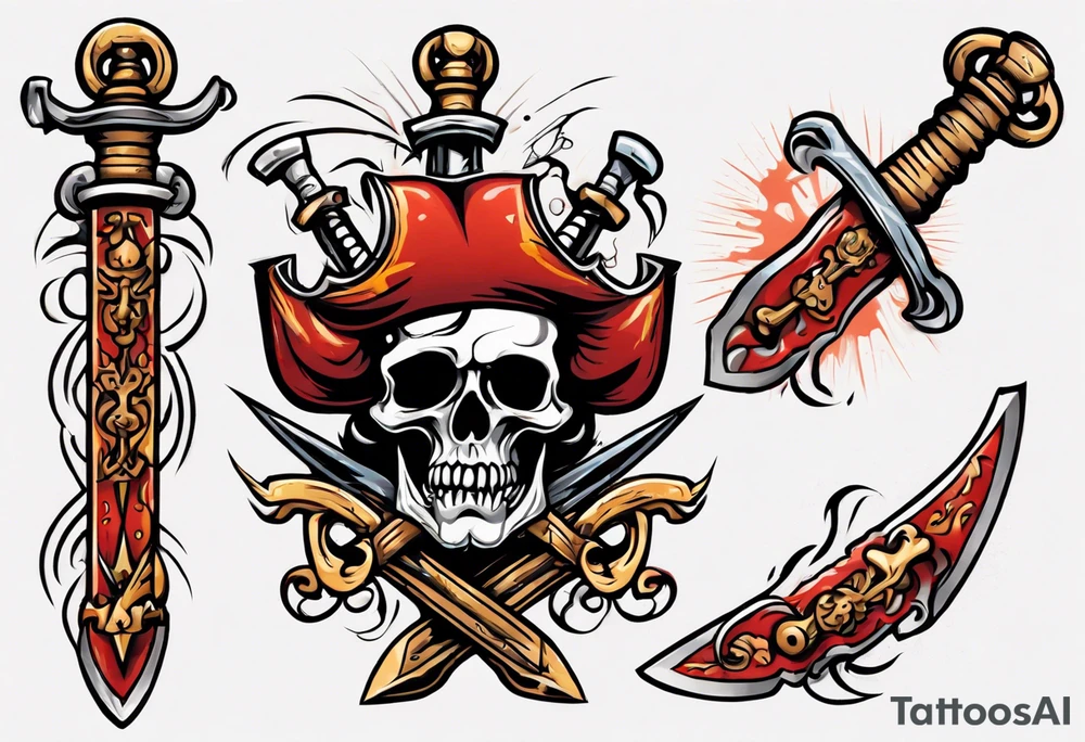 A pirate sword in American traditional style for a forearm tattoo idea