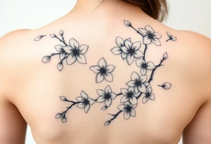 delicate cherry blossoms swirling in spring breeze with petals tattoo idea