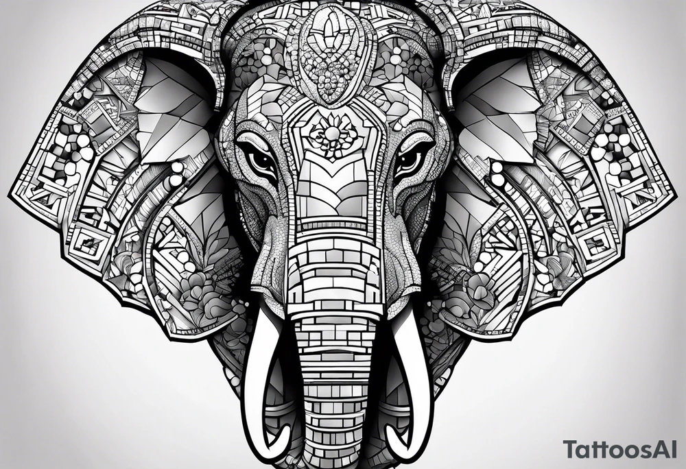 Elephant head made of lego blocks tattoo idea