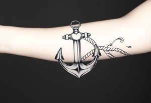 weathered anchor wrapped in nautical rope with sea waves leg sleeve tattoo idea