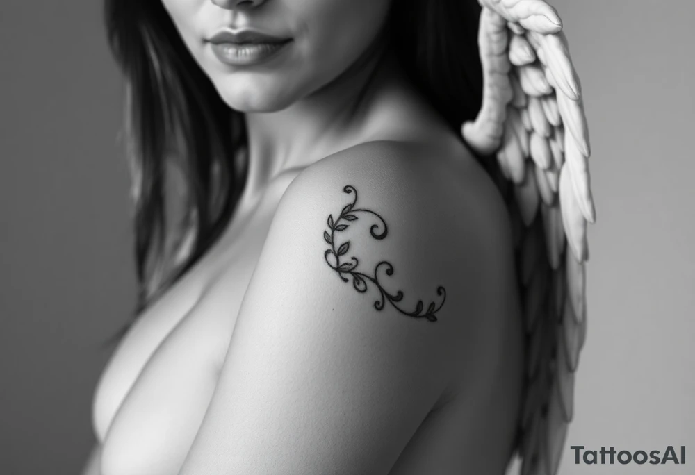 Close up pose of sexy angel with exposed bust tattoo idea