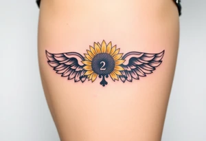 sunflower, wings, or halo with a 2 of clubs tattoo idea