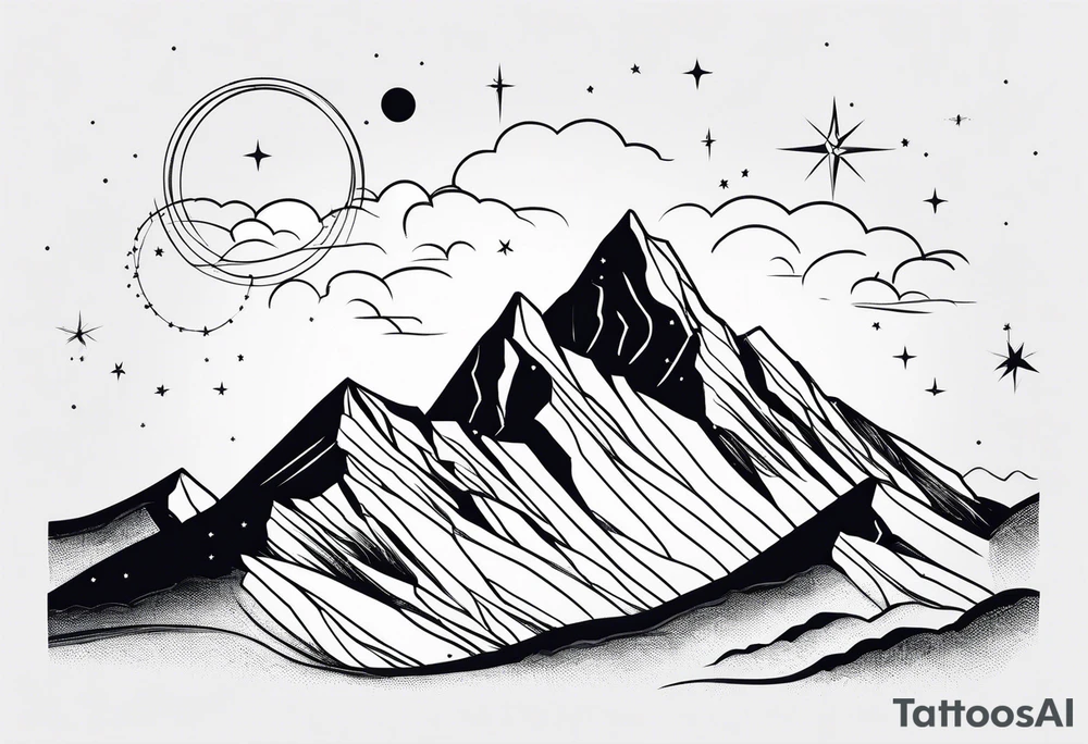 Simple constellation lines over mountain range tattoo idea