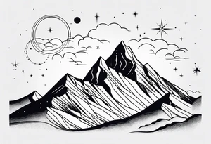 Simple constellation lines over mountain range tattoo idea