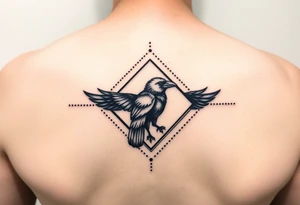 Diamond Geometric design with dotted lines with crow in the center with dark shading for forearm tattoo idea