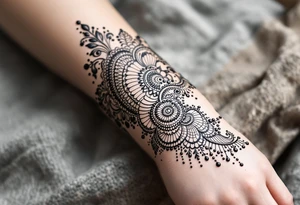 Indian style Henna tattoo for the inner wrist including word pain tattoo idea