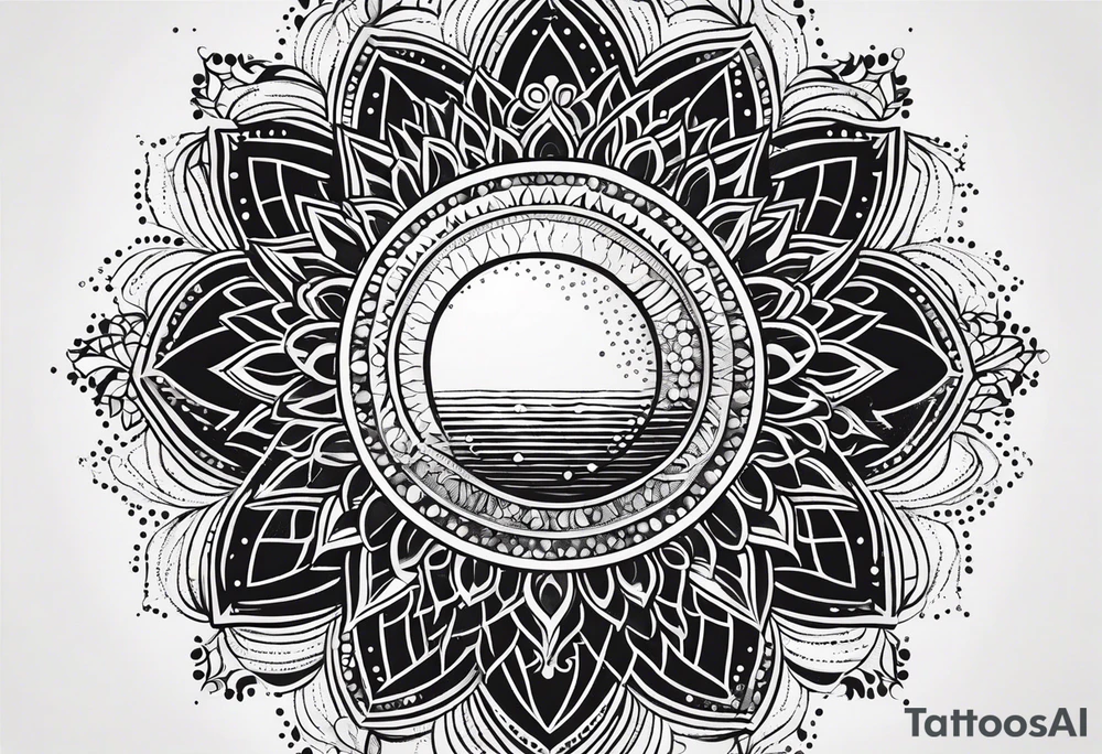 simple sun made of black dots and circles tattoo idea