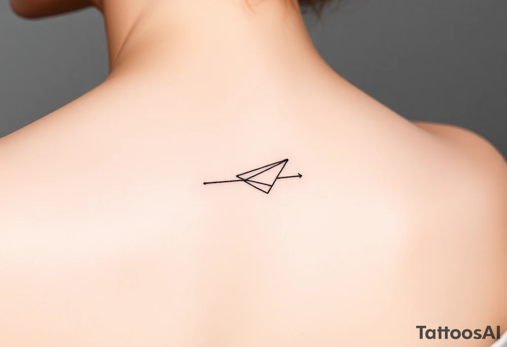 a paper plane in a line tattoo with a play, a pause, a stop, and a rewind symbol in it tattoo idea