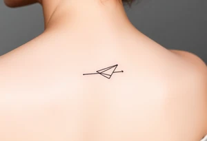 a paper plane in a line tattoo with a play, a pause, a stop, and a rewind symbol in it tattoo idea