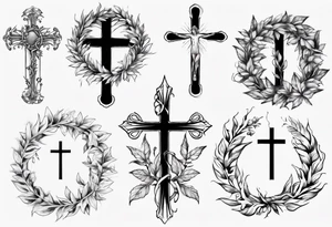 wreath leaves and the cross at the end of the leaves tattoo idea
