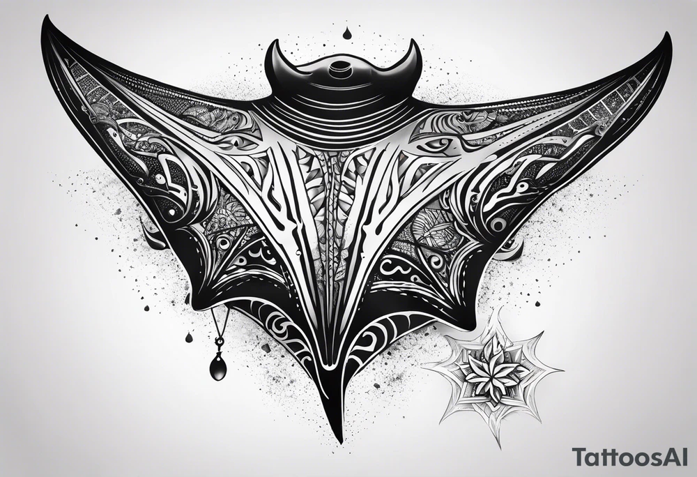 A manta ray with a sea star as a polynesian tattoo. A smaller tattoo for female forearm or wrist tattoo idea
