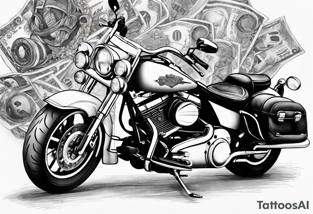motorcyles, guns and money tattoo idea