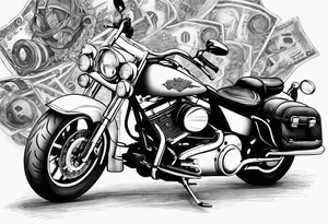 motorcyles, guns and money tattoo idea