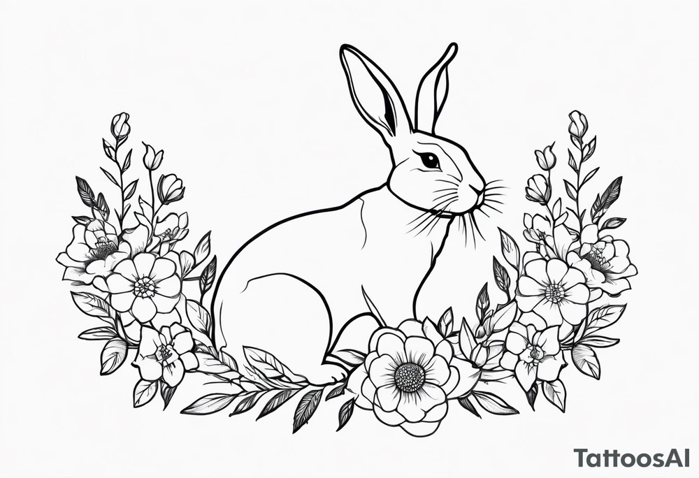 Rabbit and flowers tattoo idea