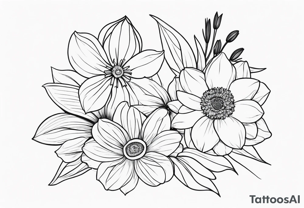 Small daffodils gerberas and tulips tattoo idea