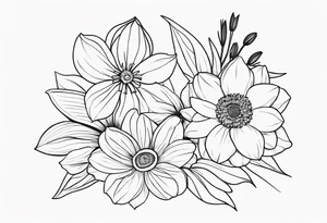 Small daffodils gerberas and tulips tattoo idea