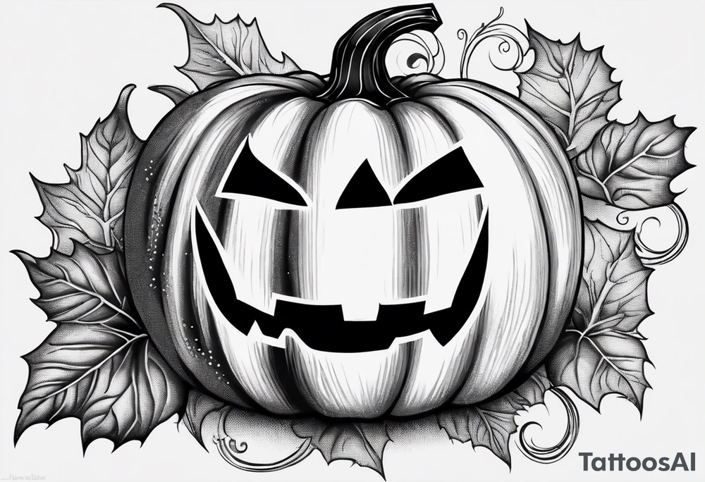Scary Halloween pumpkin with vines tattoo idea