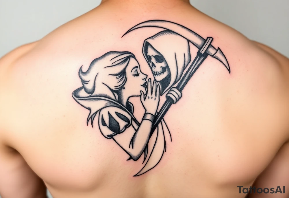 Snow white kiss or death with grim reaper tattoo idea