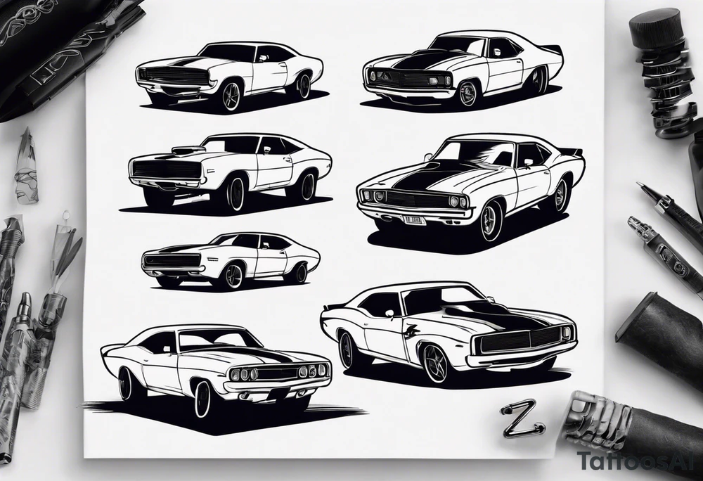 Muscle car funny design tattoo idea