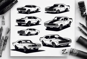 Muscle car funny design tattoo idea