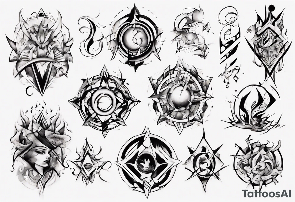 Design a tattoo where abstract shapes and colors represent various stages of my life, reflecting the evolution of my character and perception tattoo idea