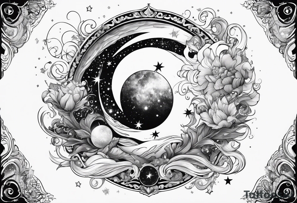 Aquarius and Cancer constellation in a cosmic explosion of love tattoo idea