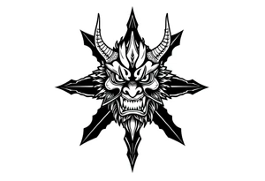 Abstract asterisk with a Japanese folklore demon from old times tattoo idea