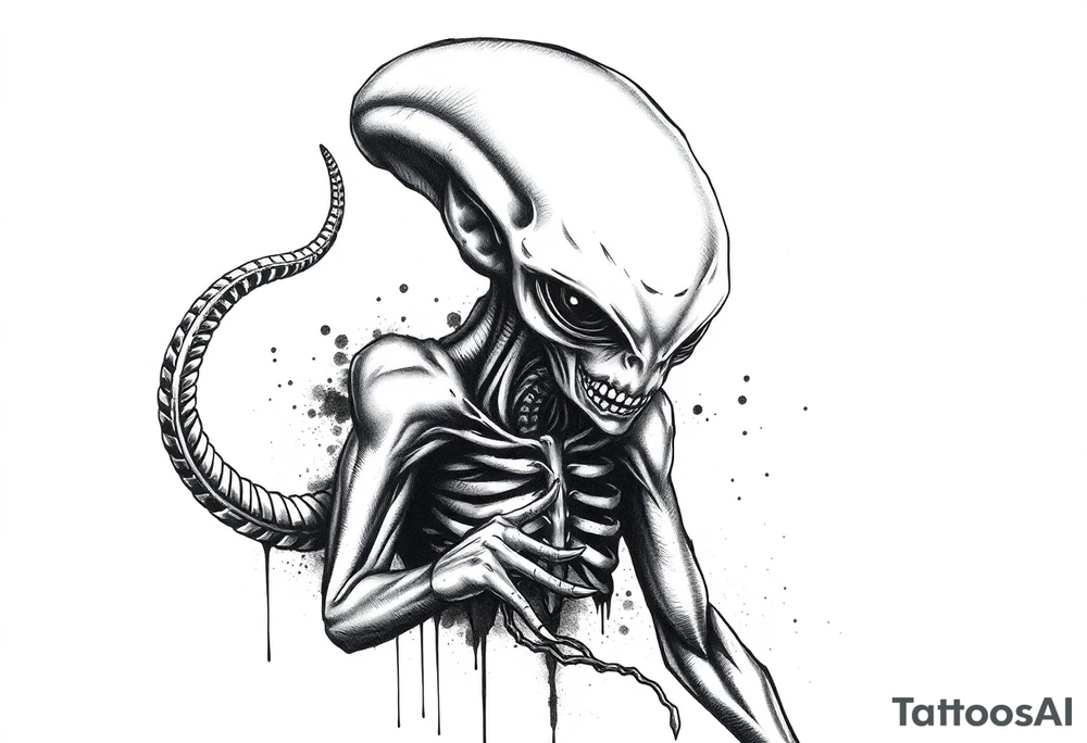 A street stencil style drawing of an alien tattoo idea