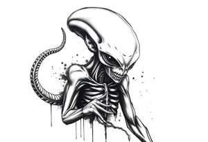 A street stencil style drawing of an alien tattoo idea