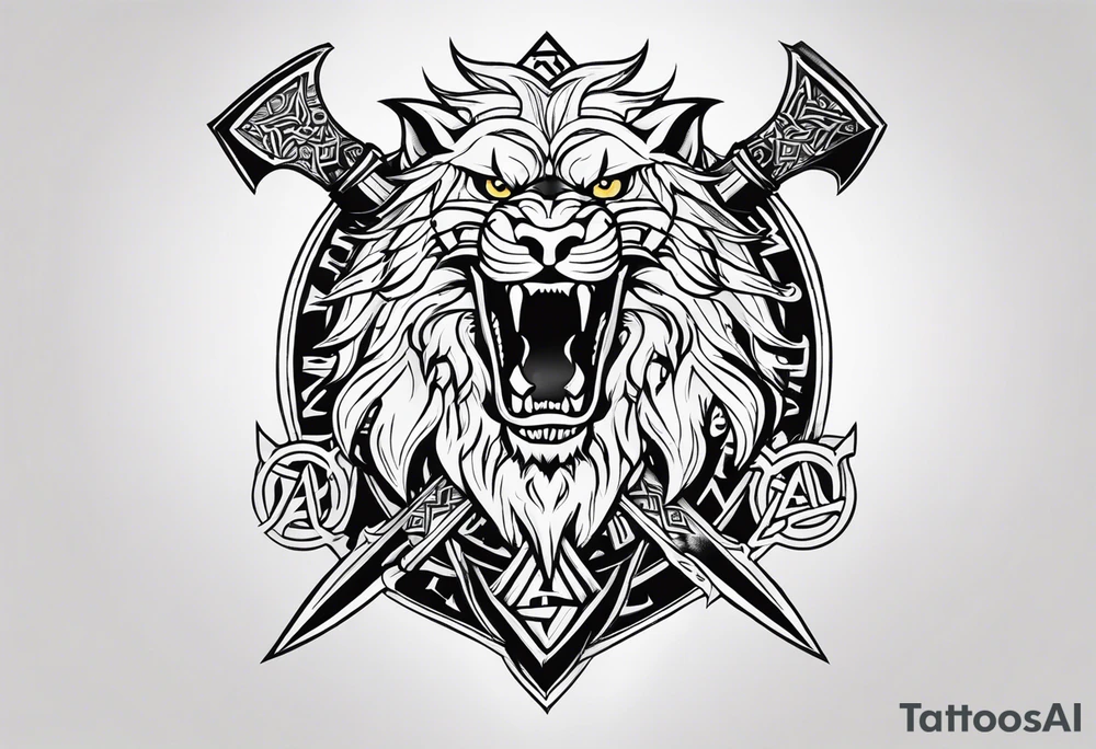 Valhalla sword shield axe Valknut dragon lion tattoo idea Valhalla sword shield axe Valknut dragon lion tattoo idea