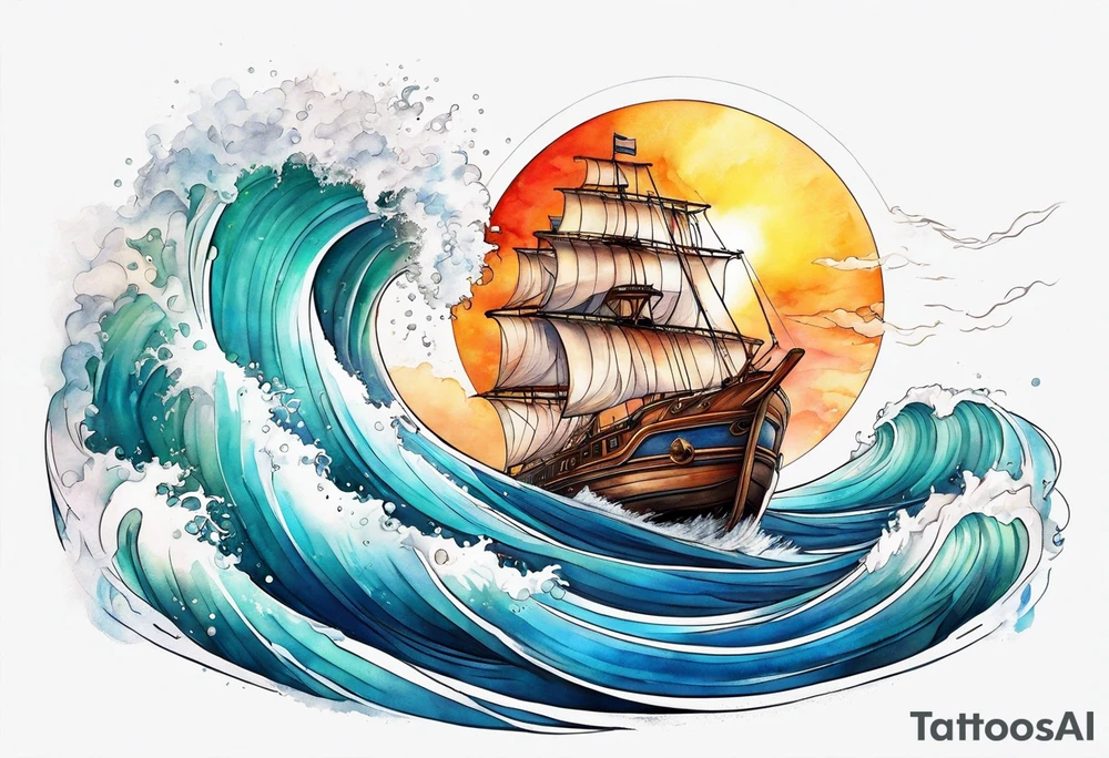 boat, sun, earth tattoo idea