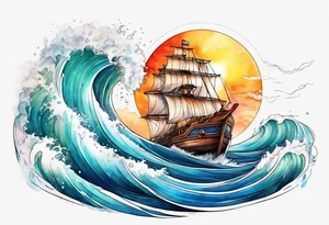 boat, sun, earth tattoo idea