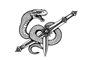 mystical snake coiled around an ancient dagger with jeweled hilt tattoo idea