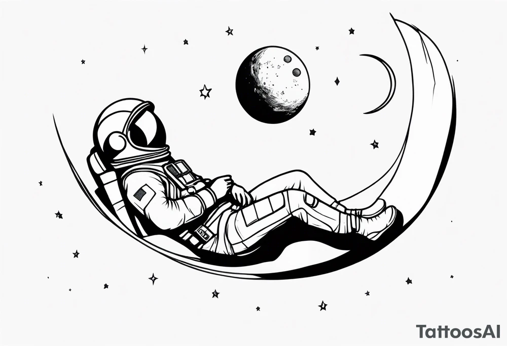 astronaut laying on a crescent moon tattoo idea