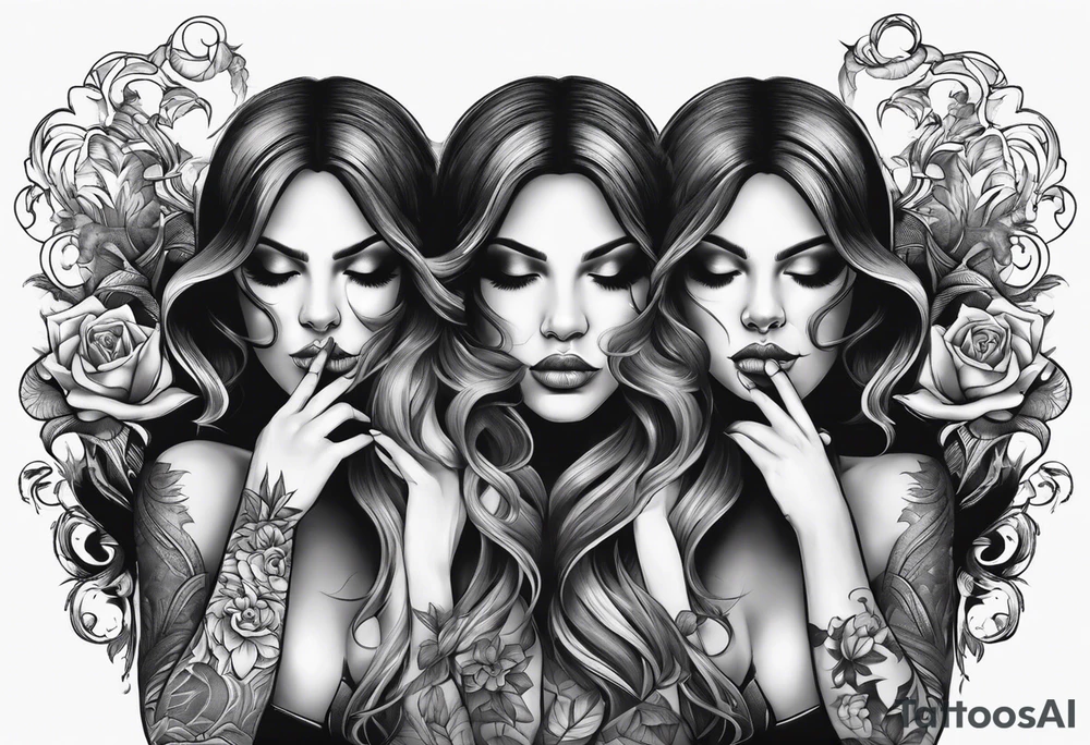 3 lost spirts floating in smoke hear no evil see no evil speak no evil feminine style tattoo idea
