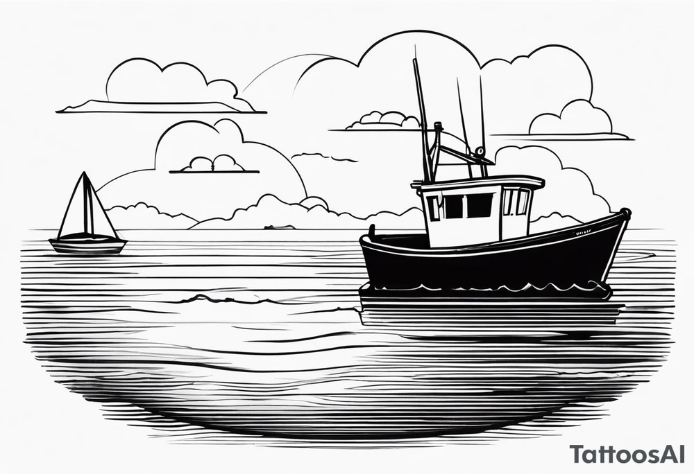 A simple vintage fishing boat tattoo idea