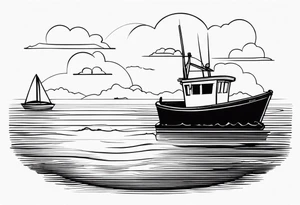 A simple vintage fishing boat tattoo idea